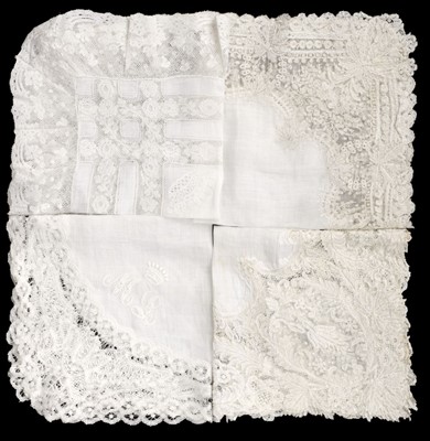 Lot 424 - Handkerchiefs. A collection of lace-trimmed and embroidered handkerchiefs, 19th century