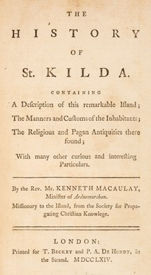 Lot 60 - Macaulay (Kenneth). The History of St. Kilda, 1st edition, 1764