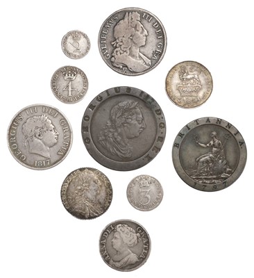 Lot 260 - William and Mary (1688-1694). Fourpence 1689 and other coins