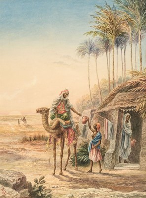 Lot 121 - Attributed to Frederick Goodall (1822-1904). Desert Traveller, watercolour