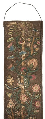 Lot 409 - Crewelwork. A Tree of Life crewelwork panel, English, early-mid 17th century