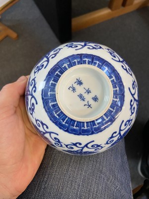 Lot 563 - Bowl. A Chinese blue and white porcelain 'lotus' bowl, early 20th century [?]