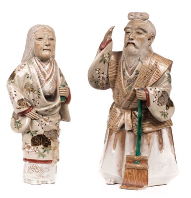 Lot 159 - Japanese Figures. Pair of Japanese poly stoneware ffigures, Edo Period