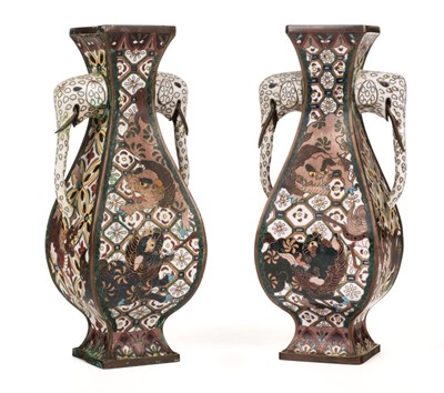 Lot 621 - Vases. A pair of Japanese cloisonné vases, Meiji Period