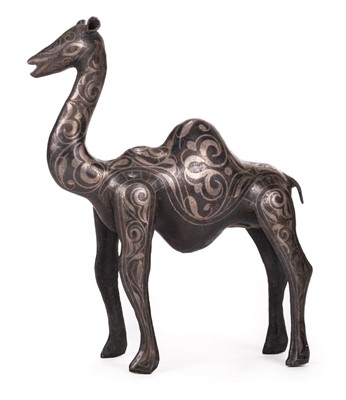 Lot 69 - Chinese Bronze. Chinese silver inlaid bronze camel