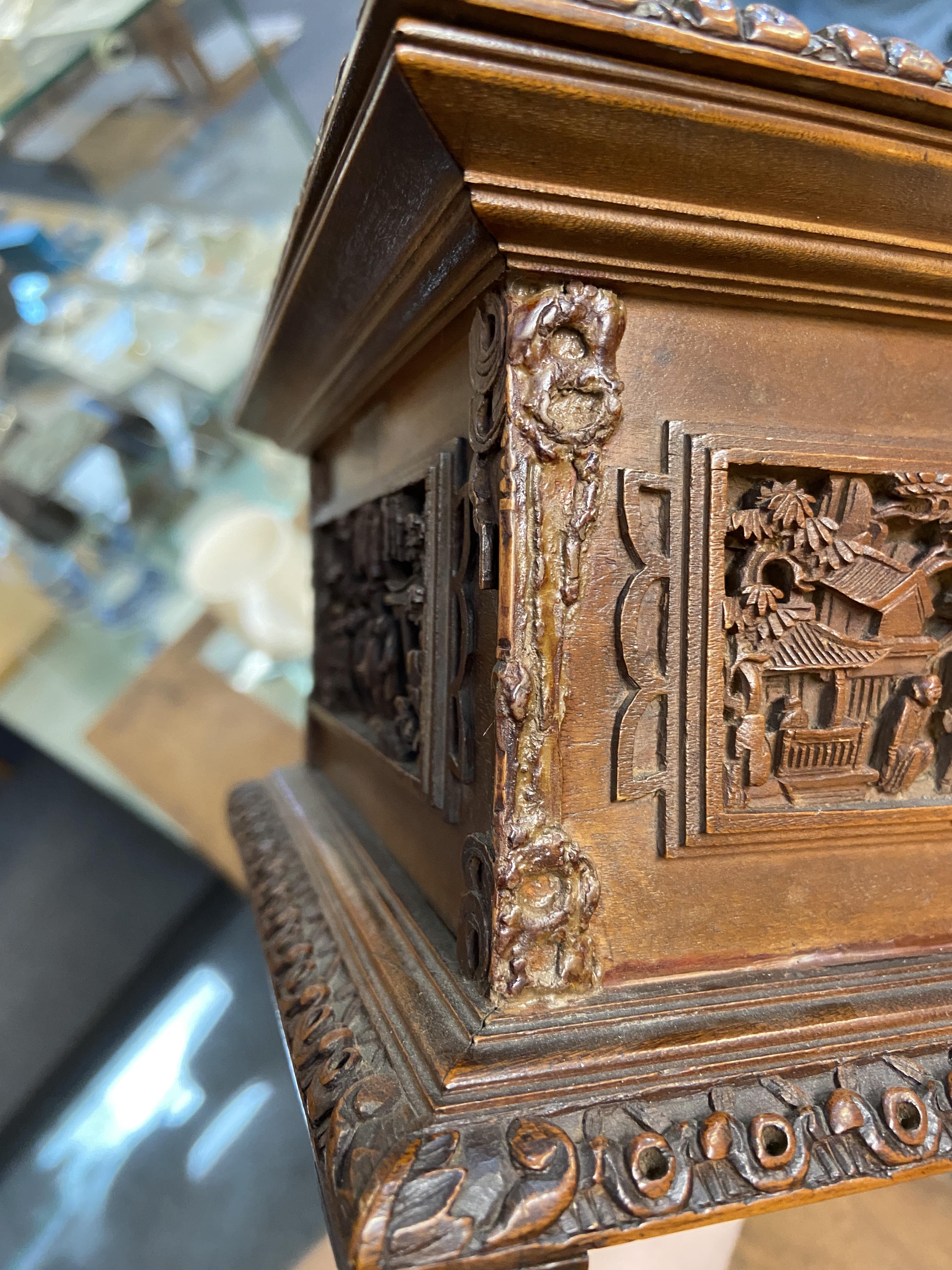 Lot 305 - Canton Box. A 19th century Chinese carved