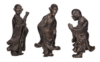 Lot 299 - Chinese Bronze Figures. A 19th century Chinese bronze louhun figures