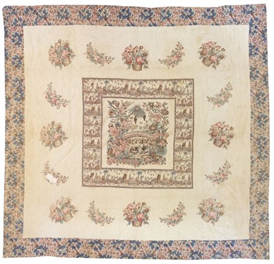 Lot 434 - Quilt. A large broderie perse bedcover, circa 1830s