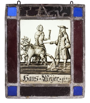 Lot 218 - Stained Glass. Farmer and his Wife Ploughing, possibly Dutch, 17th century