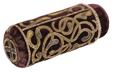 Lot 415 - Embroidered scroll case. A metalwork scroll case, Italy, early 17th century