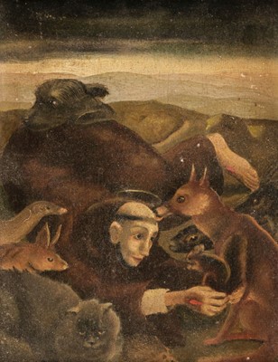 Lot 158 - Lydis (Mariette, 1890-1970). St François et les Animaux, oil on bevelled panel, early 1930s