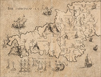 Lot 116 - South West England. Drayton (Michael), Untitled map of Devon and Cornwall, circa 1612