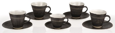 Lot 375 - Rie Lucie (1902 - 1995) A group of five Coffee Cups and Saucers, circa 1957