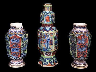 Lot 119 - Vases. Three Japanese hexagonal polychrome vases, Meiji period