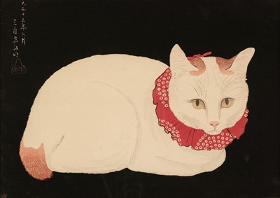 Lot 246 - Takahashi (Shōtei, 1871-1945). Tama [the White Cat], 1924