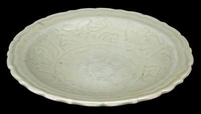 Lot 571 - Celadon Plate. A Chinese Longquan (Zhejiang Province) celadon plate, Ming Dynasty