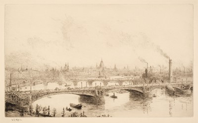 Lot 228 - Wyllie (William Lionel, 1851-1931). A Bird’s Eye View of Westminster Bridge and The City