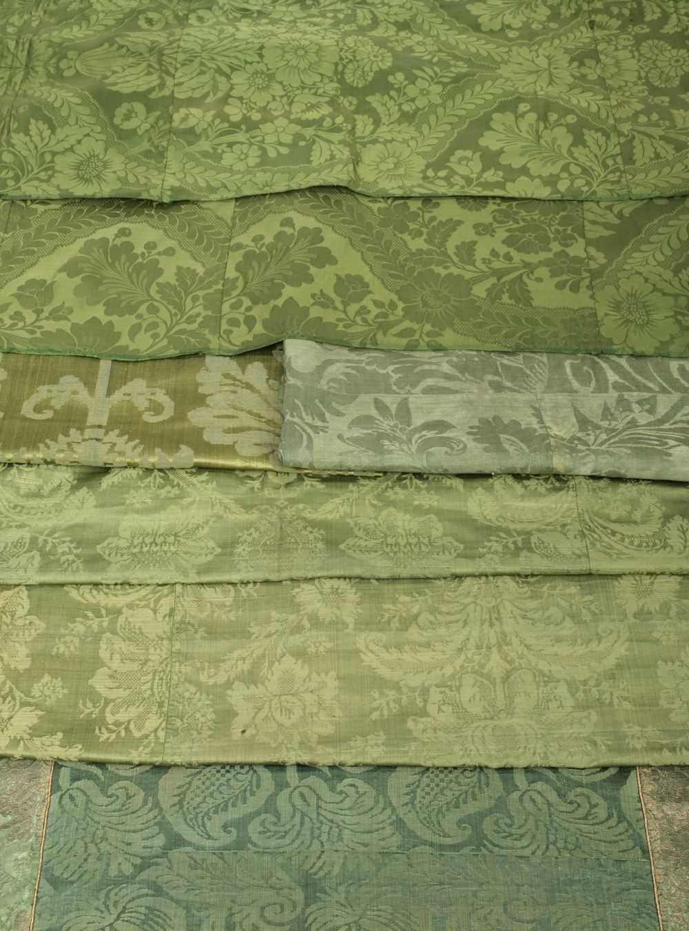 Lot 400 - Bed curtains. A pair of 18th century bed curtains, & other fabric