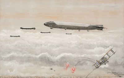 Lot 46 - Byford (Lieutenant N.) Intercepting an airship squadron, watercolour