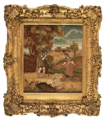 Lot 215 - Needlework Pictures. Jacob and Rachel at the Well, circa 1790s