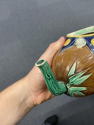 Lot 255 - Majolica. Minton majolica teapot and cover