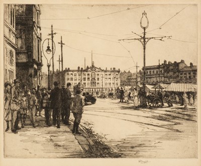 Lot 248 - early C20th Huggill (Henry Percy, 1886-1957). Market Place, Nottingham and another, etchings