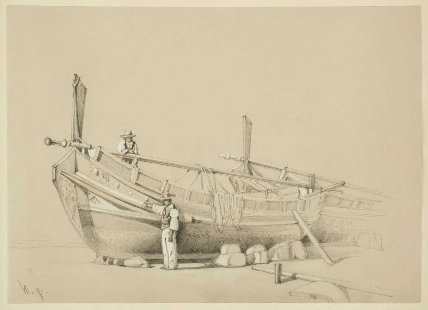 Lot 92 - Jones (Calvert, of Swansea, 1804-1877). Fishing Boat being, pencil and white chalk, and others