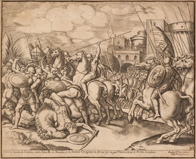Lot 3 - Master of the Die.  The Victory of Scipio over Syphax, 1530-1560, engraving
