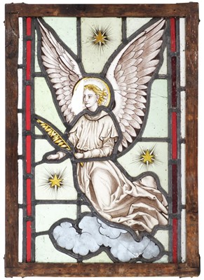 Lot 378 - Stained Glass. A stained glass panel depicting Saint Edmund, 19th-century