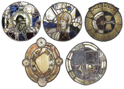 Lot 379 - Stained Glass. Five stained glass roundels, 19th century