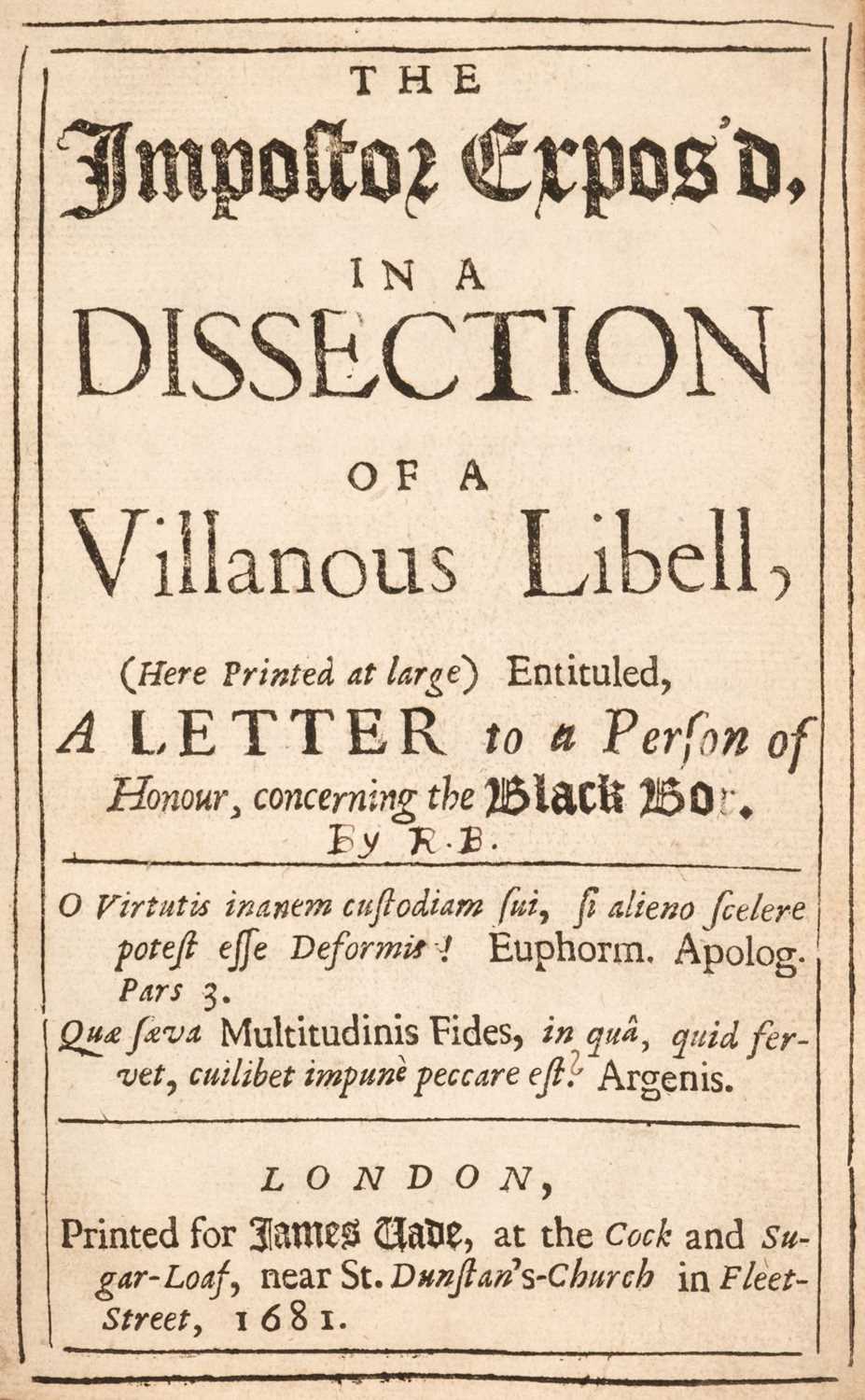 Lot 255 - Monmouth Rebellion. The Impostor Expos'd, 1st edition, 1681