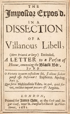 Lot 255 - Monmouth Rebellion. The Impostor Expos'd, 1st edition, 1681