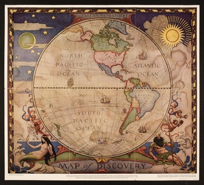 Lot 130 - World. Wyeth (N. C.). Map of Discovery. Eastern & Western Hemispheres, 1928