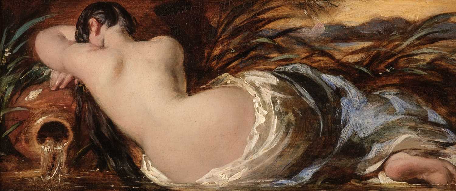 Lot 64 - Etty (William, 1787-1849). Reclining Female Nude, oil on champfered wood panel