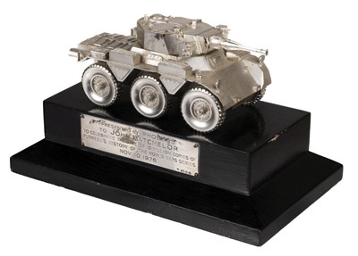 Lot 176 - Bader (Douglas). A silver desktop model, Garrard & Co Ltd, London 1971, British Saladin armoured car