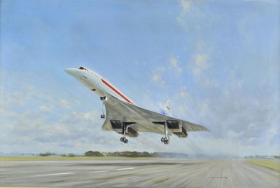 Lot 47 - Coulson (Gerald). Concorde taking off [on her maiden flight from Filton?], oil on canvas