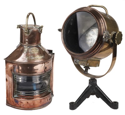 Lot 235 - Ship's Lamps. A copper and brass ship's 'starboard' lantern, early 20th century