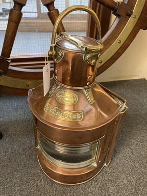 Lot 235 - Ship's Lamps. A copper and brass ship's 'starboard' lantern, early 20th century