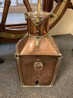 Lot 235 - Ship's Lamps. A copper and brass ship's 'starboard' lantern, early 20th century