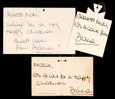 Lot 275 - Diana, Princess of Wales. Three Autograph Gift Tags Signed, c. 1990