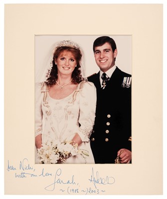 Lot 263 - Andrew & Sarah, Duke & Duchess of York. A signed wedding photograph, 1986