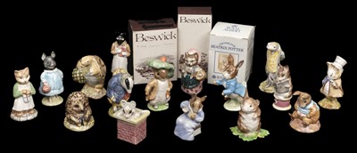 Lot 613 - Beswick. A group of Beatrix Potter pottery figures, issued after 1973