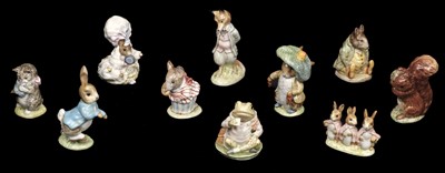 Lot 615 - Beswick. Beatrix Potter figures, each with Beswick gold circle backstamp, issued 1948-1954