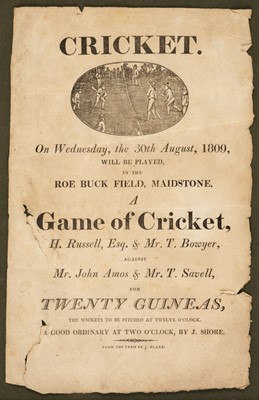 Lot 218 - Cricket Broadside. Cricket. On Wednesday, the 30th August, 1809, will be played