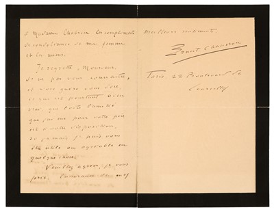 Lot 329 - Chausson (Ernest, 1855-1899). Autograph Letter Signed, ’Ernest Chausson’, Bürgenstock, Switzerland