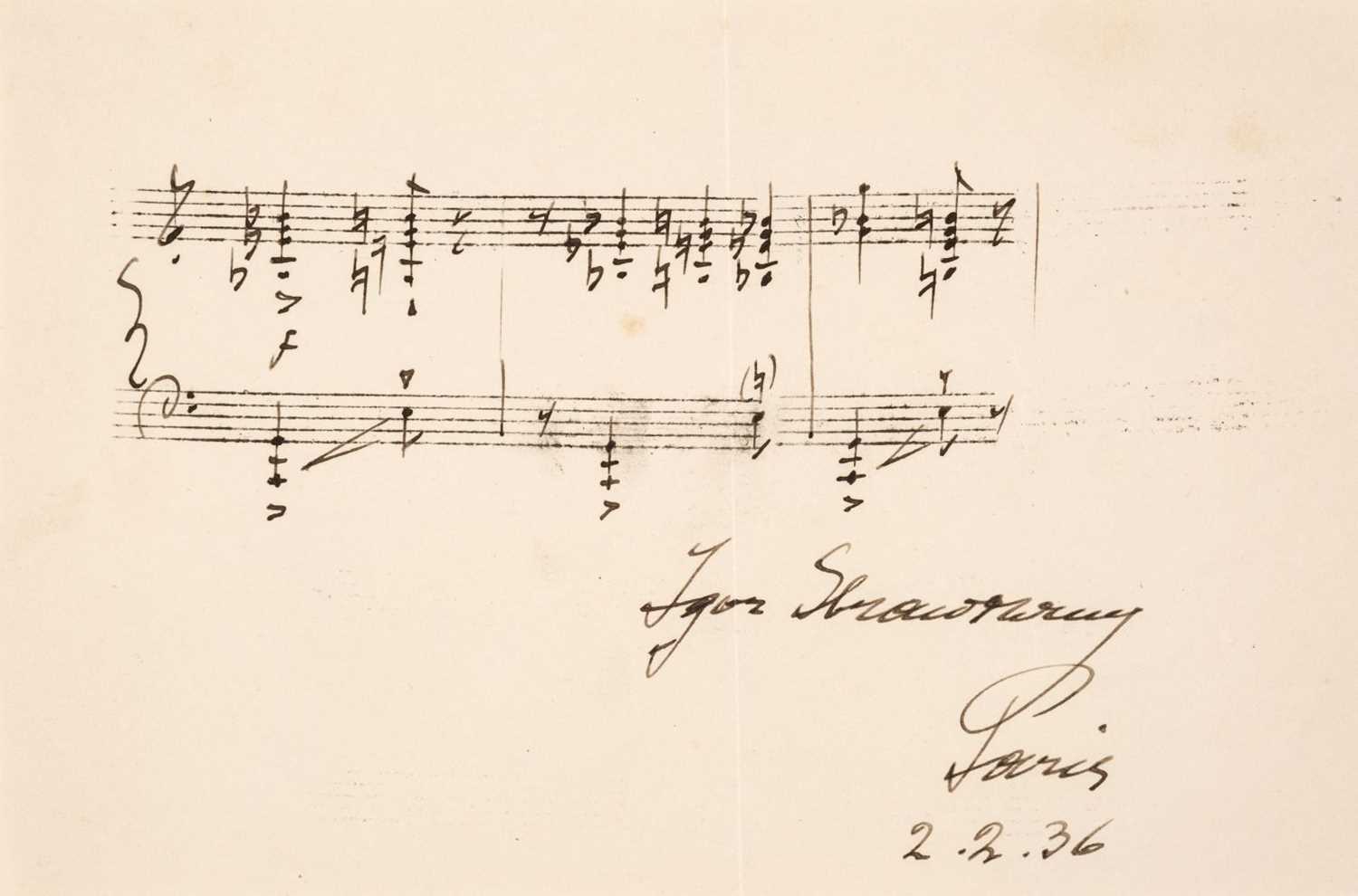 Lot 369 - Stravinsky (Igor, 1882-1971). Autograph Musical Quotation Signed, ’Igor Stravinsky’