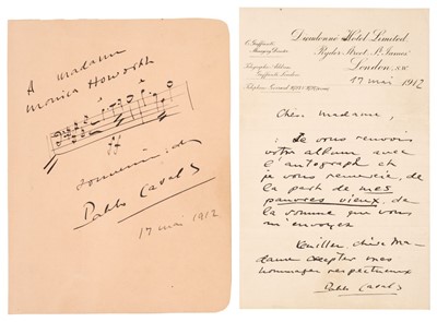 Lot 328 - Casals (Pablo, 1876-1973). An early Autograph Music Quotation Signed, 17 May 1912