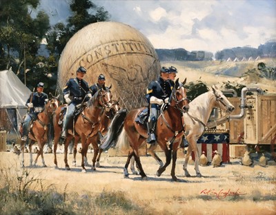 Lot 84 - Cowland (Anthony R.G.). The Advantage Thaddeus Lowe's Balloon 1862, oil on board