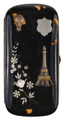 Lot 85 - Lorgnettes Case. A French souvenir tortoiseshell lorgnettes case, circa 1890