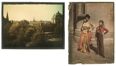Lot 83 - Autochromes. A group of 3 quarter-plate autochromes, early 20th century